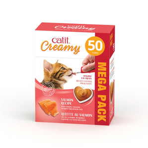 Régals crémeux Catit Creamy à lécher, Saumon. Boîte de 50 tubes de 15 g. (750 g)