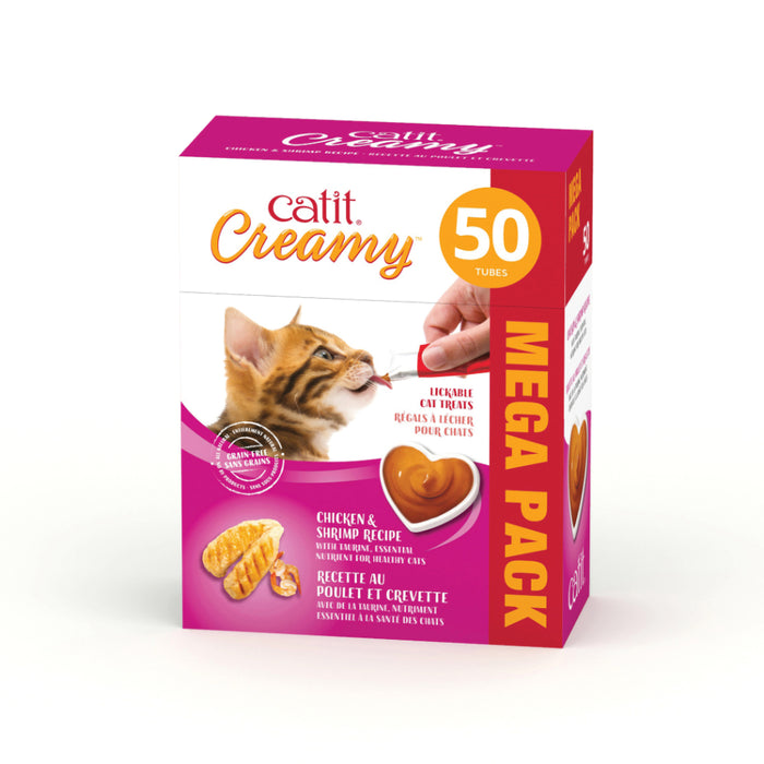 Régals crémeux Catit Creamy à lécher, Poulet et crevette. Boîte de 50 tubes de 15 g. (750 g)