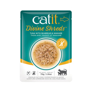 Catit Divine Shreds topping, tuna with sea bream and wakame. Bag of 75g (2.6oz).