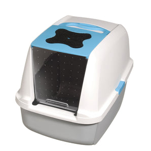 Catit Covered Litter Box. White and blue.