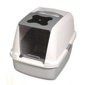Catit Covered Litter Box. White and gray.