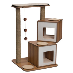 Double cube condo type cat furniture. Vesper. Walnut 104cm