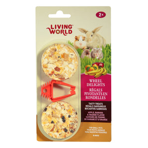 Living World Small Animal Swivel Treats in Rings, 2-pack. 68g. Apple, banana and orange flavor.