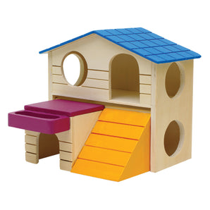 Maisonnette de jeu colorée Living World en bois, grande.Pour hamsters, gerbilles et souris.