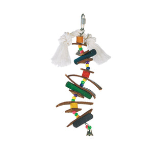 Junglewood Living World skewer with wooden pegs, plastic balls, leather strips and bell