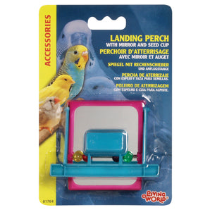 Living World Landing Perch with Seed Pan, Mirror and Marbles.