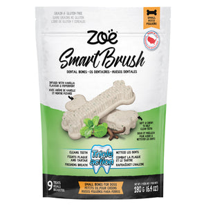 Zoë Smart Brush Dental Treats for Dogs, Small Bones. Packs of 9 or 17.