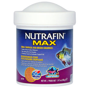 Microgranulés pour petits poissons tropicaux Nutrafin Max. Choix de formats.