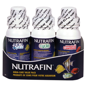 Assortment of Nutrafin Aqua Plus, Cycle and Waste Control products. Set of 3 bottles.