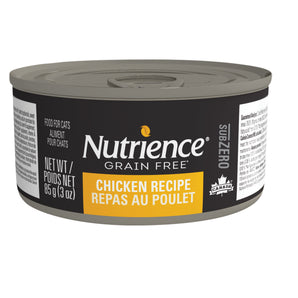 Nutrience Subzero canned cat food. Choice of chicken, turkey, salmon and duck pâté. 85g
