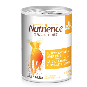 Nutrience dog and puppy food. Choice of meat or fish pie. Grain-free formula. 369g