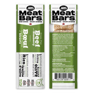 Jay's Meat Bars dog treat. Grass Fed Beef and Blueberries. 28.35g