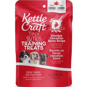 KETTLE CRAFT SMALL BITES dog treats. Workout treats. Bacon flavor. Choice of formats.