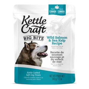 KETTLE CRAFT BIG BITES dog treats. Salmon and kelp flavor. 340g