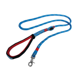 48" to 78" blue rope leash with Kurgo Ascender red handle. Water resistant.