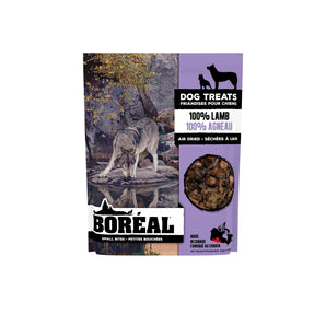 BORÉAL air-dried dog treats. Small bites. 100% Lamb. Choice of formats.