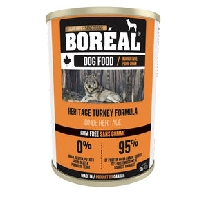 BORÉAL canned dog food without gum. Heritage Turkey Recipe. 369g.