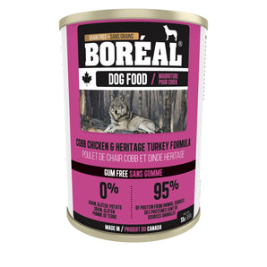 BORÉAL canned dog food without gum. Heritage Cobb Chicken and Turkey Recipe. 369g.