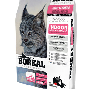 BORÉAL FUNCTIONAL dry food for indoor cats. Chicken flavor. Choice of formats.
