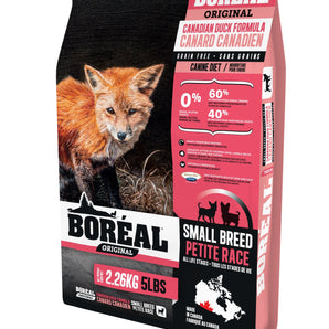 BORÉAL ORIGINAL grain free small breed dog food. Duck flavor. Choice of formats.