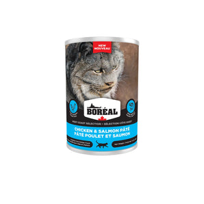 BORÉAL WEST COAST canned cat food. Chicken and salmon flavor. 400g.