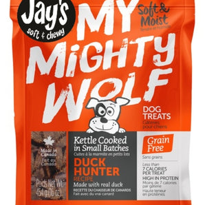 Jay's Soft &amp; Chewy My Mighty Wolf dog treats. Duck recipe. Choice of formats.