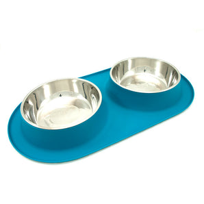 medium double stainless steel/silicone bowls for dogs and cats from Messy Mutts. Choice of colors.