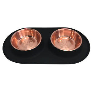 Double copper silicone bowls for dogs and cats from Messy Mutts. Choice of size.