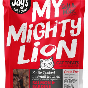 Jay's Soft &amp; Chewy My Mighty Lion Cat Treats. Salmon and sardine recipe. 75g.