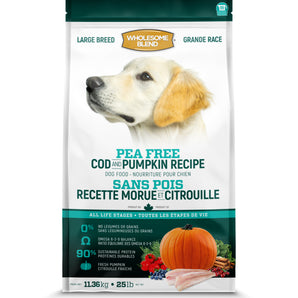 TROUW NUTRITION WHOLESOME BLEND Pea Free Large Breed Dry Dog Food. Cod and pumpkin. 11.36kg.