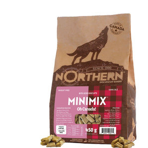 Biscuits sans blé pour chiens, NORTHERN MINI-MIX Oh Canada! Recette de bacon et poutine. 450 g.