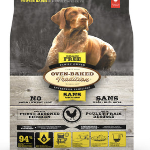 Oven-Baked Tradition grain free dog food. Chicken meal. Format choice.