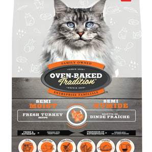 Nourriture semi-humide pour chats OBT. Recette de dinde fraîche. Choix de formats.