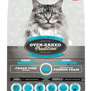 Nourriture semi-humide pour chats OBT. Recette de poisson frais. Choix de formats.