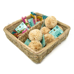 Basket of play pom poms (6 un) &amp; rainbow bow sticks (6 un) from Oxbow Enriched Life.