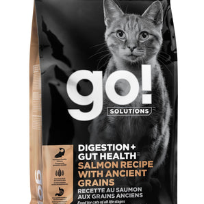 Nourriture sèche pour chats PETCUREAN GO! SOLUTIONS Formule digestion + santé intestinale. Grains anciens. Recette au saumon. Choix de formats.