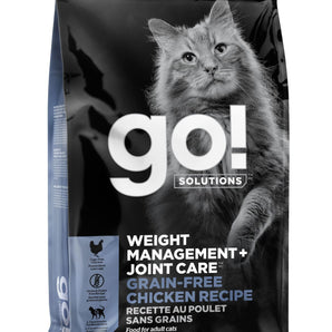 Nourriture sèche sans grains pour chats PETCUREAN GO! SOLUTIONS Formule contrôle du poids et articulations. Recette au poulet. Choix de formats.