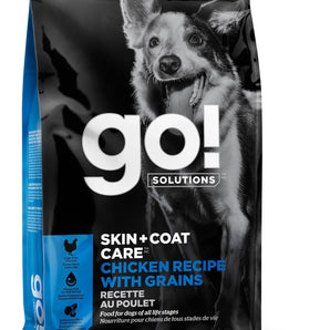 Petcurean GO! Skin and coat formula. Chicken protein. Choice of formats.