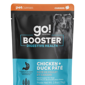 Nourriture humide pour chiens PETCUREAN GO! BOOSTER Digestion. Recette de pâté au poulet et canard. 79 gr.