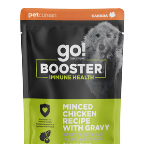 Nourriture humide pour chiens PETCUREAN GO! BOOSTER Système immunitaire. Recette de poulet haché avec sauce. 79 gr.