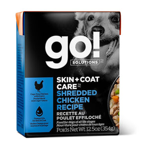 Food for dogs of all ages Petcurean GO! Skin and coat formula. Choice of flavors. Tetra Pak packaging. 354g