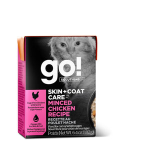 Food for cats of all ages Petcurean GO! Skin and coat formula. Choice of flavors. Tetra Pak packaging. 182g