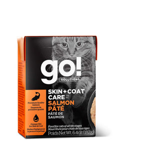 Food for cats of all ages Petcurean GO! Skin and coat formula. Salmon meal. Tetra Pak packaging. 182g