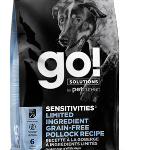 Nourriture pour chiens sensibles Petcurean GO! Protéines de goberge. Choix de formats.