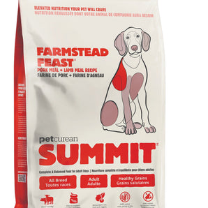 Nourriture sèche pour chiens adultes PETCUREAN SUMMIT Farmstead Feast . Recette de porc et agneau. Choix de formats.