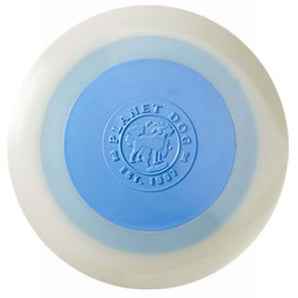 PLANET DOG rubber FLYING DISC dog toy. Blue and glow color.