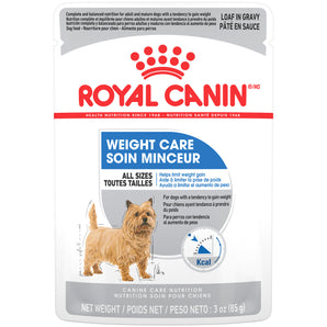Sachet dog food from Royal Canin. Weight control formula. Recipe for pâté in sauce. 85g