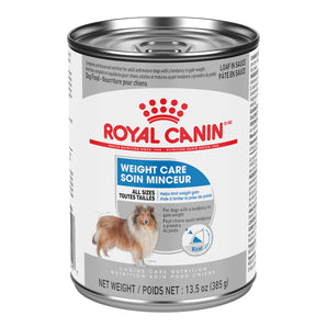 Canned dog food from Royal Canin. Weight control formula. Recipe for pâté in sauce. 385g