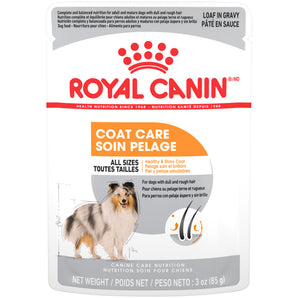 Nourriture en sachet pour chiens de Royal Canin. Formule soin du pelage. Recette de pâté en sauce. 85g