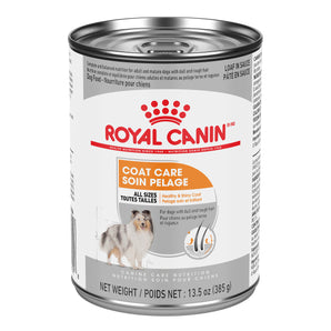 Canned dog food from Royal Canin. Coat care formula. Recipe for pâté in sauce. 385g